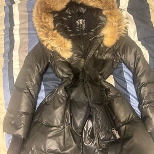 Mackage Black Puffer Coat with Faux Fur Hood